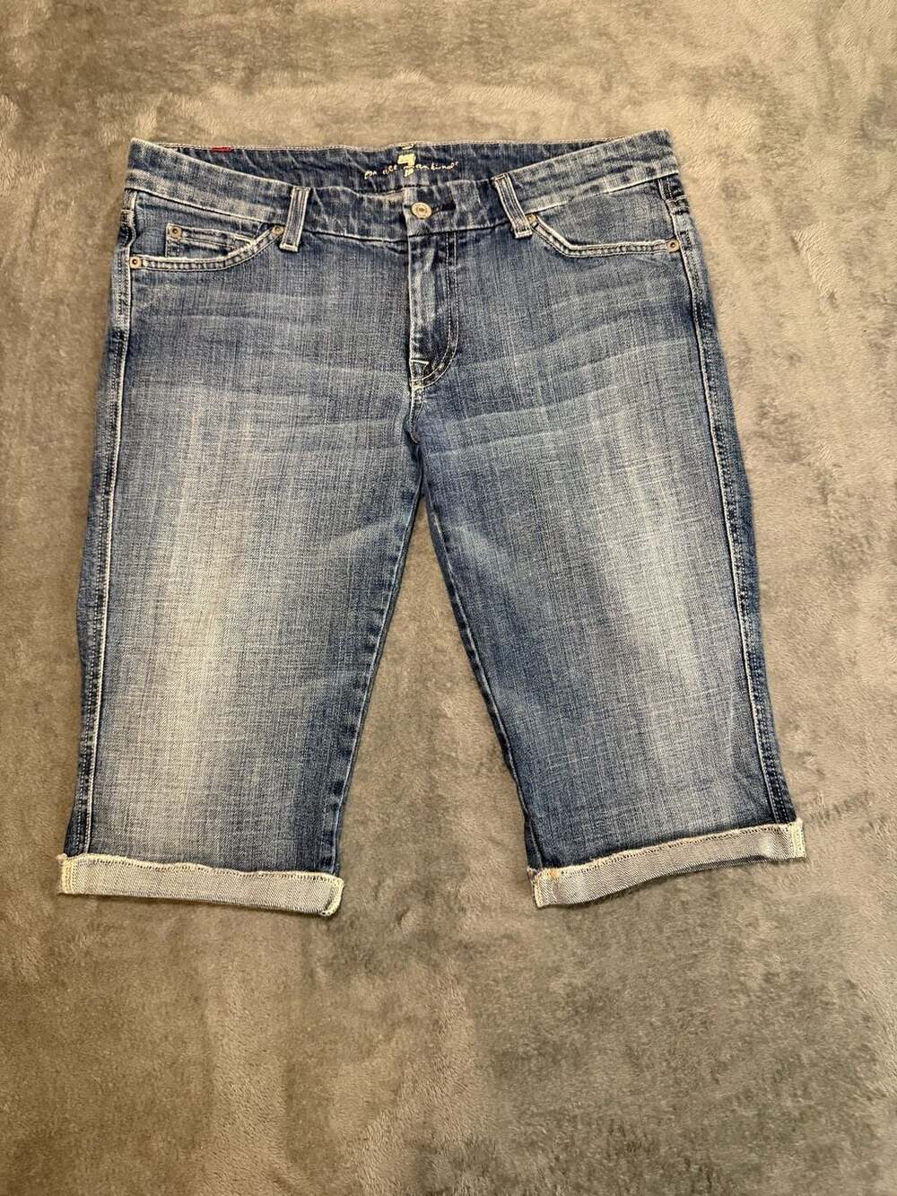 7 For All Mankind A-Pocket Knee-Length Denim Shorts Cuffed Size 29